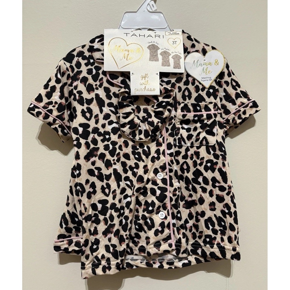 NWT Toddler 3T Tahari Leopard Print Mommy & Me Pajama Set W Shorts. W Scrunchie